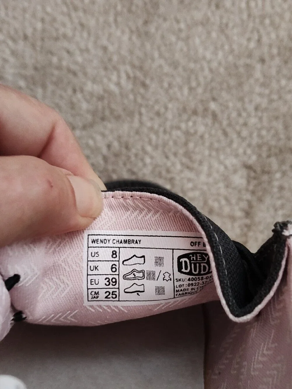 Hey Dude Women's Slip-On Flats in Charcoal with Light Pink Lining